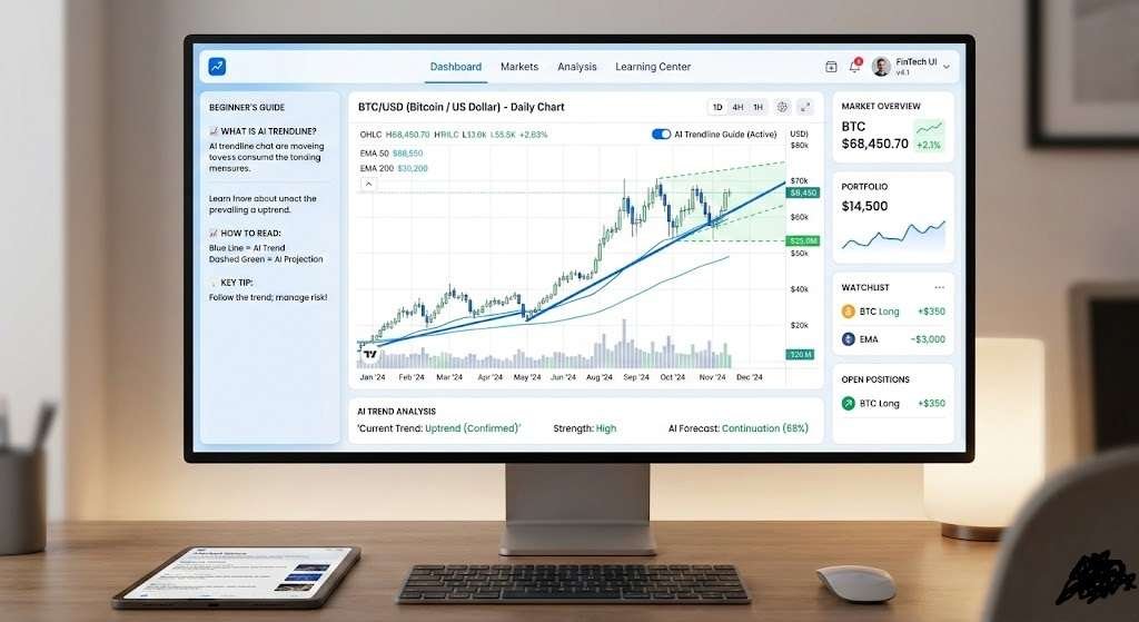 AI Trendline for Beginners – Complete Trading Guide 1 AI Trendline trading chart for beginners learning market trends
